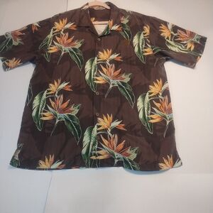 Tommy Bahama Men's Silk Tropical Floral Brown Shirt Size Large